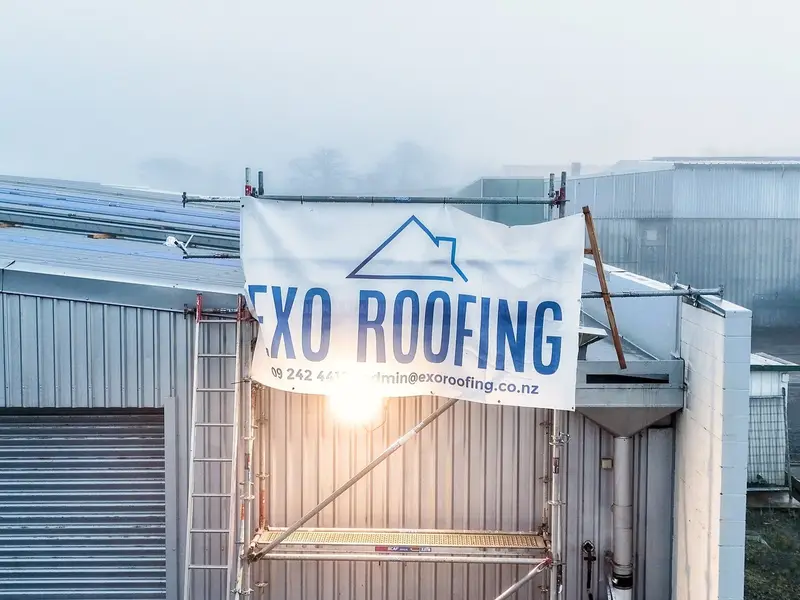 Commercial roof in Silverdale part-way through, showing underlay and new longrun sheets