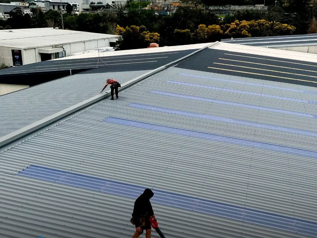 Completed commercial longrun roof in Silverdale from above
